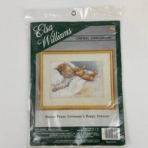 Elsa Williams Crewel Embroidery Kit Happy Dreams Child Sleeping with Teddy Bear